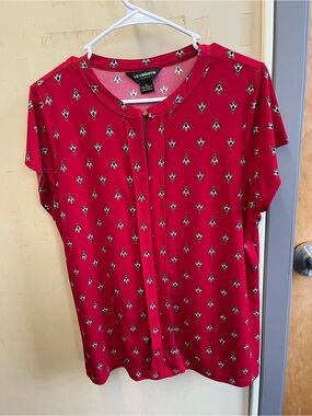 Liz Claiborne Red Short Sleeve Printed Blouse size large like new